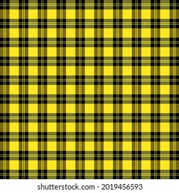 Tartan plaid. Scottish pattern in yellow and black cage. Scottish cage. Traditional Scottish checkered background. Seamless fabric texture. Vector illustration