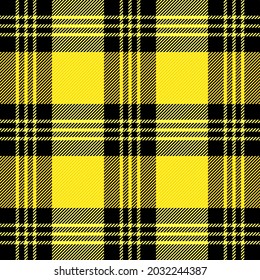 Tartan plaid. Scottish pattern in yellow and black cage. Scottish cage. Traditional Scottish checkered background. Seamless fabric texture. Vector illustration