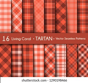 Tartan Plaid Scottish Seamless Pattern Background. Living Coral  Color  Wrap.  Flannel Shirt Patterns. Trendy Tiles Vector Illustration for Wallpapers.