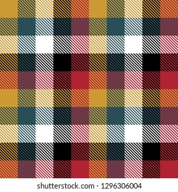 Tartan Plaid Scottish Seamless Pattern Background. Red, Black, Green, Yellow  and  White  Color  Wrap.  Flannel Shirt Patterns. Trendy Tiles Vector Illustration for Wallpapers