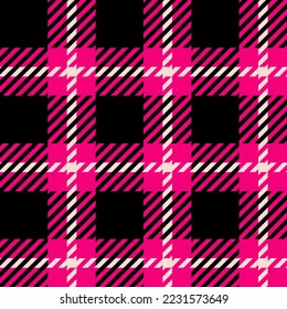 Tartan Plaid seamless patten. Vector black and pink check plaid textured background. Traditional fabric print. Checkered rose plaid texture for fashion, print, design