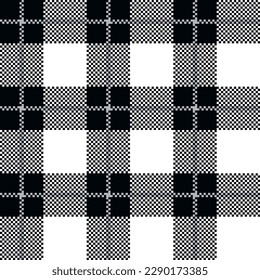 Tartan Plaid seamless patten. Vector black and white check plaid textured background. Traditional fabric print. Checkered monochrome plaid texture for fabric print, design.