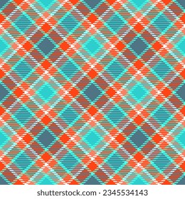 Tartan plaid seamless pattern. Abstract geometric background in turquoise, teal, orange, red and white. Traditional textile design