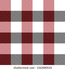 Tartan plaid seamless pattern black white and red line alternating rectangles of fabric  background, Scottish cage.
