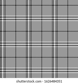 Tartan plaid seamless pattern black white line fabric texture gray background, Scottish cage