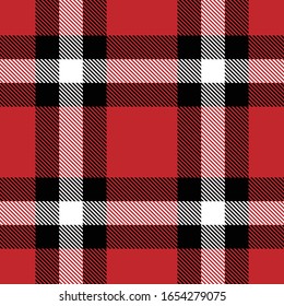 Tartan plaid seamless pattern black white line fabric texture red background, Scottish cage