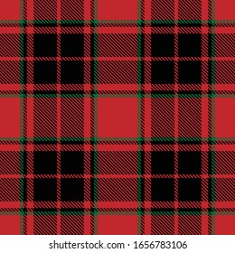 Tartán trenzado sin fisuras tela de tela verde negro fondo rojo, jaula escocesa