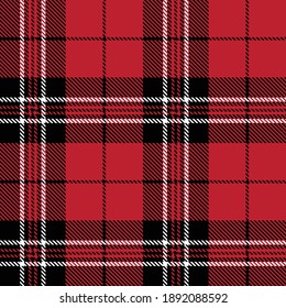 Tartan plaid seamless pattern black white line fabric texture red background, Check design ,Scottish cage , Vector illustration