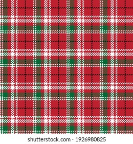 Tartan plaid seamless pattern black white green line fabric texture red background, Scottish cage , New year Christmas Decoration, Check design Vector illustration