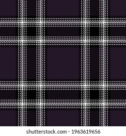 Tartan plaid seamless pattern black white line fabric texture purple background, Scottish cage , Check design , Vector illustration