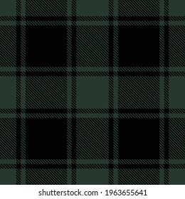 Tartan plaid seamless pattern black color line fabric texture green background, Scottish cage , Check design , Vector illustration