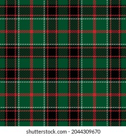Tartan plaid seamless pattern black white red line fabric texture green background, Scottish cage , New year Christmas Decoration, Check design Vector illustration