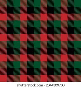 Tartan plaid seamless pattern black white red line fabric texture green background, Scottish cage , New year Christmas Decoration, Check design Vector illustration