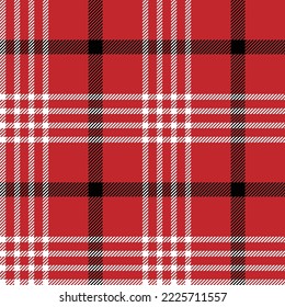 Tartan plaid seamless pattern black and white color line . Printed shirt fabric texture red background, Scottish cage ,Gift box paper , Check design Vector illustration