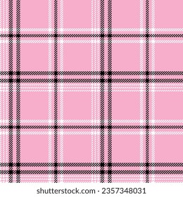 Tartan plaid seamless pattern black and white line alternating rectangles of fabric pink background, Scottish cage, New year Gift box paper Decoration ,Vector illustration