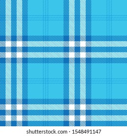 Tartan plaid seamless pattern blue and white line alternating rectangles of fabric blue background, Scottish cage.