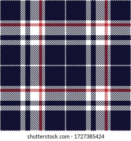 Tartan plaid seamless pattern blue color background. Flannel shirts , Vector illustration for wallpapers , Red white line color fabric , Scottish cage .