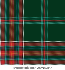 Tartan plaid seamless pattern blue red white black line fabric texture dark green background, Flannel shirt , Scottish cage , Check design , Christmas decoration , Vector illustration