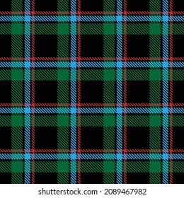 Tartan plaid seamless pattern blue red green line fabric texture black background, Flannel shirt , Scottish cage , Check design , Christmas decoration , Vector illustration
