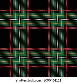 Tartan plaid seamless pattern blue red white green line fabric texture black background, Flannel shirt , Scottish cage , Check design , Christmas decoration , Vector illustration