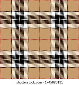 Tartan plaid seamless pattern brown color background. Flannel shirts , Vector illustration for wallpapers, Red white black line color fabric , Scottish cage .