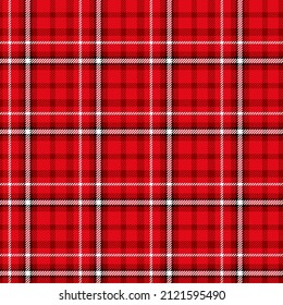 Tartan plaid seamless pattern. Checkered fabric texture print in stripes of red, dark red, black and white. Vector illustration for scarf, blanket, throw, duvet cover, autumn and winter textile design
