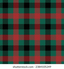 Tartan plaid seamless pattern. Christmas green and red background. Colorful vector illustration.