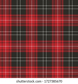 Tartan plaid seamless pattern dark gray color background. Flannel shirts , Vector illustration for wallpapers , Red white line color fabric , Scottish cage .