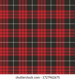 Tartan plaid seamless pattern dark gray color background. Flannel shirts , Vector illustration for wallpapers , Red white line color fabric , Scottish cage .