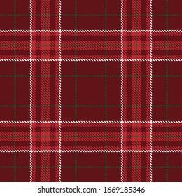 Tartan plaid seamless pattern green white line fabric texture red background, Scottish cage 