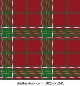 Tartan plaid seamless pattern green white and yellow line alternating rectangles of fabric red background, Scottish cage. New year Christmas Decoration ,Vector illustration