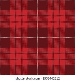 Tartan plaid seamless pattern red and white line alternating rectangles of fabric red background, Scottish cage.