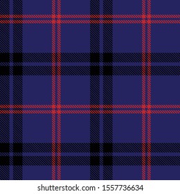 Tartan plaid seamless pattern red and black line alternating rectangles of fabric blue background, Scottish cage.
