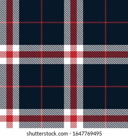 Tartan plaid seamless pattern red white line fabric texture blue background, Scottish cage