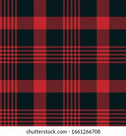 Tartan plaid seamless pattern red line fabric texture dark gray background, Scottish cage