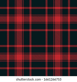 Tartan plaid seamless pattern red line fabric texture dark gray background, Scottish cage