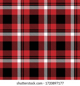 Tartan plaid seamless pattern red background. Flannel shirts , Vector illustration for wallpapers , Black white line color fabric texture , Scottish cage .