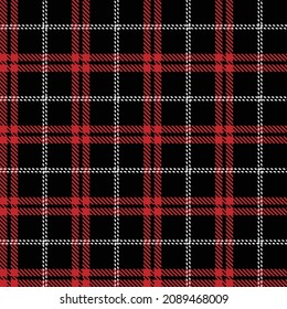 Tartan plaid seamless pattern red white line fabric texture black background, Flannel shirt , Scottish cage , Check design , Gift box decoration , Vector illustration