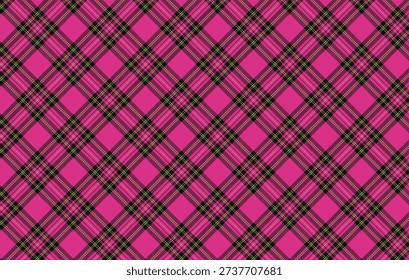 Tartan plaid seamless pattern, rose pink and black diagonal checkered plaid background. Perfect for kids and womens clothing design, luxury festive themes and traditional decor