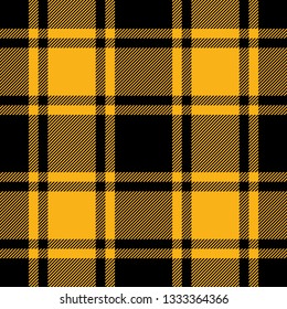 Tartan Plaid Seamless Pattern Vector Background. Yellow And Black Color. Flannel Shirt Pattern Illustration For Textile And Wallpaper Design.