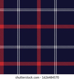 Tartan plaid seamless pattern white red line fabric texture blue background, Scottish cage