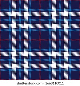 Tartan plaid seamless pattern white red line fabric texture blue background, Scottish cage