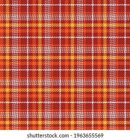 Tartan plaid seamless pattern white orange yellow white line fabric texture red background, Scottish cage , Check design , Vector illustration
