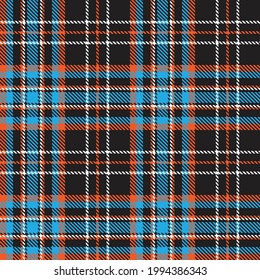 Tartan plaid seamless pattern white blue orange color line fabric texture black background, Scottish cage , Check design , Vector illustration