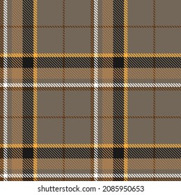 Tartan plaid seamless pattern white black yellow line fabric texture brown background, Flannel shirt , Scottish cage , Check design , Gift box decoration , Vector illustration
