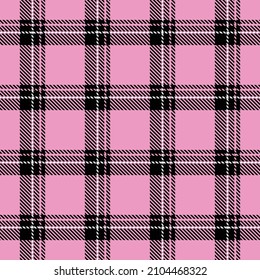 Tartán trenzado sin costura textura de tela blanca de línea negra fondo rosado, camisa de Flannel , jaula escocesa , Comprobar diseño , Decoración de caja de regalo , Ilustración vectorial