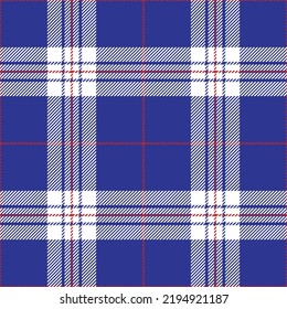 Tartan plaid seamless pattern white red color line . Shirt print fabric texture blue background, Scottish cage , New year ,Gift box paper decoration, Check design Vector illustration