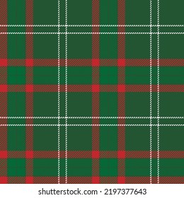 Tartan plaid seamless pattern white, red color line . Shirt print fabric texture green background, Scottish cage , New year ,Gift box paper decoration, Check design Vector illustration.