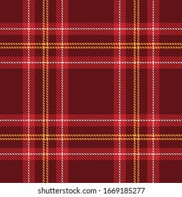 Tartan plaid seamless pattern yellow white red line fabric texture red background, Scottish cage 