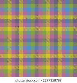 Tartan plaid textile. Vector texture fabric. Background pattern seamless check in yellow and magenta colors.